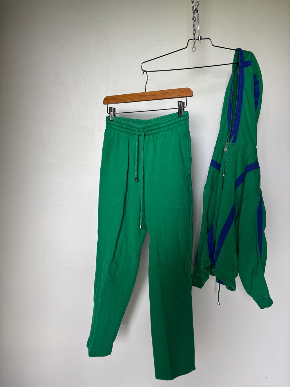 Vintage Cotton Two-Piece Tracksuit Green with Blue Stripes